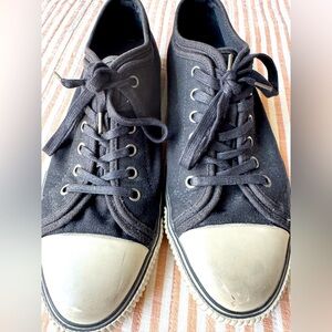 AllSaints Mens Shoes Black Gray Sz:42/9 Rigg Stamp Low Top Canvas Laced Casual